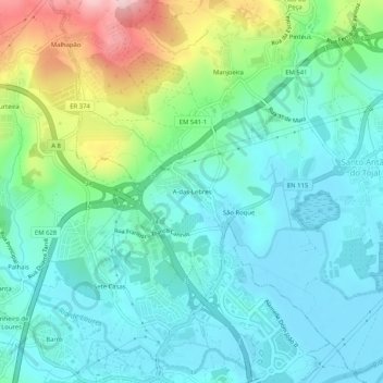 Mappa topografica A-das-Lebres, altitudine, rilievo