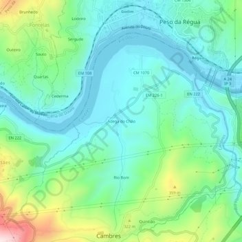 Mappa topografica Adega do Chão, altitudine, rilievo