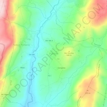 Mappa topografica Fuinhas, altitudine, rilievo