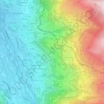 Mappa topografica Souin, altitudine, rilievo