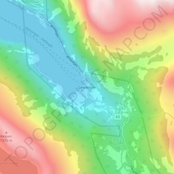 Mappa topografica Geiranger, altitudine, rilievo