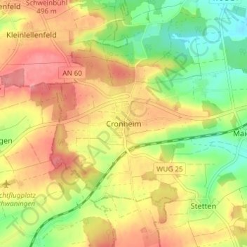 Mappa topografica Cronheim, altitudine, rilievo