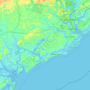 Mappa topografica Wadmalaw Island, altitudine, rilievo