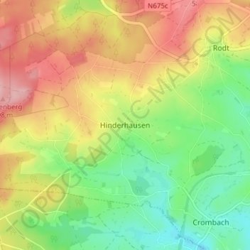 Mappa topografica Hinderhausen, altitudine, rilievo