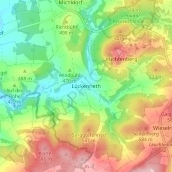 Mappa topografica Lückenrieth, altitudine, rilievo