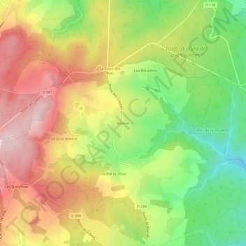 Mappa topografica Boënat, altitudine, rilievo
