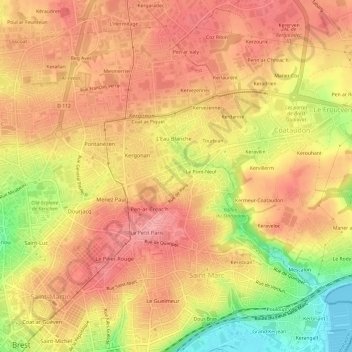 Mappa topografica Kerbernard, altitudine, rilievo