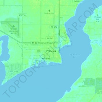 Mappa topografica Palacios, altitudine, rilievo