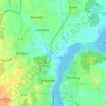 Mappa topografica Grimsberg, altitudine, rilievo
