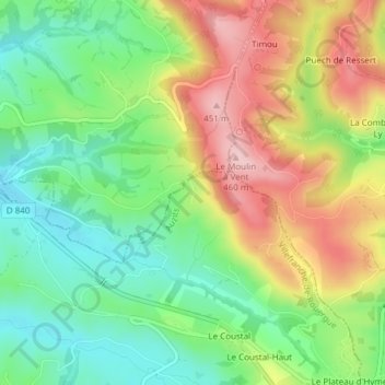 Mappa topografica La Pradalie, altitudine, rilievo