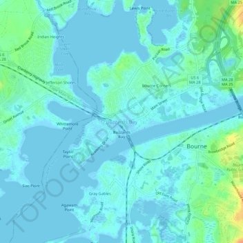 Mappa topografica Buzzards Bay, altitudine, rilievo