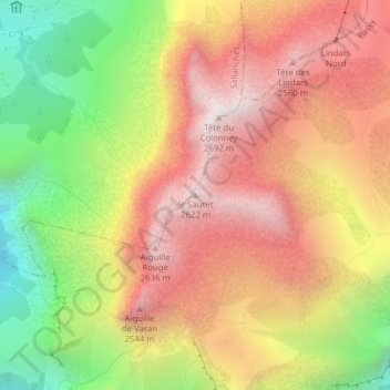 Mappa topografica le Sautet, altitudine, rilievo