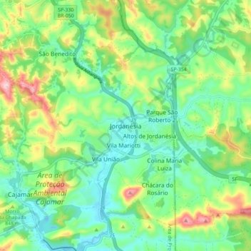 Mappa topografica Jordanésia, altitudine, rilievo
