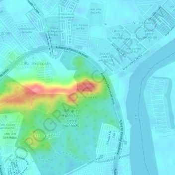 Mappa topografica Bosque Protector Cerro Colorado, altitudine, rilievo