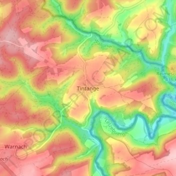 Mappa topografica Tintange, altitudine, rilievo