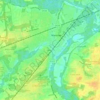 Mappa topografica Weston, altitudine, rilievo
