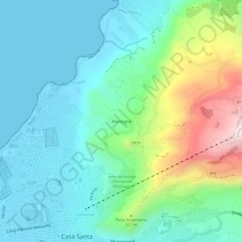 Mappa topografica Martogna, altitudine, rilievo