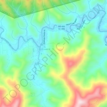 Mappa topografica Botuverá, altitudine, rilievo