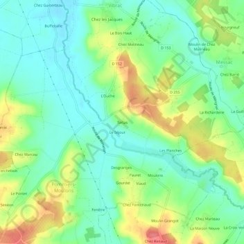 Mappa topografica Tartas, altitudine, rilievo
