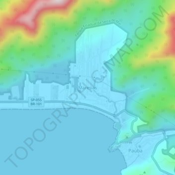 Mappa topografica Maresias, altitudine, rilievo