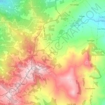 Mappa topografica Tassara, altitudine, rilievo