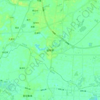 Mappa topografica 延陵镇, altitudine, rilievo