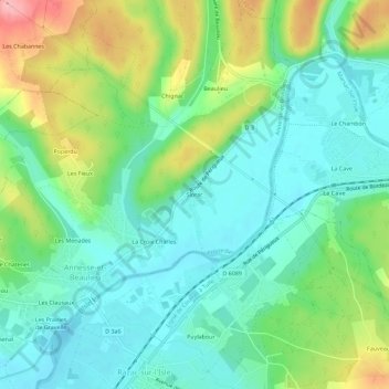 Mappa topografica Siorac, altitudine, rilievo