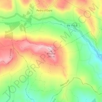 Mappa topografica Amaral, altitudine, rilievo