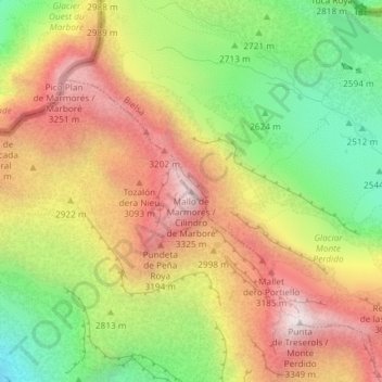 Mappa topografica Cilindro de Marboré, altitudine, rilievo