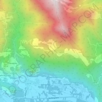 Mappa topografica Celle, altitudine, rilievo