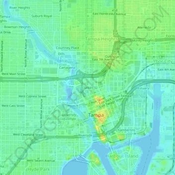 Mappa topografica Clarkes, altitudine, rilievo