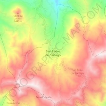 Mappa topografica San Pedro de Cartago, altitudine, rilievo