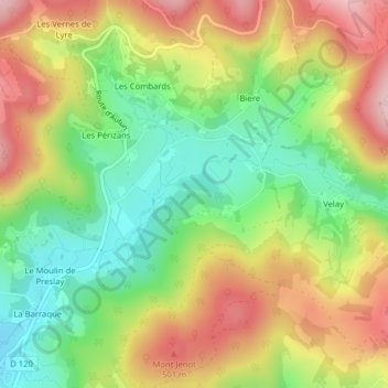 Mappa topografica Les Fougerets, altitudine, rilievo