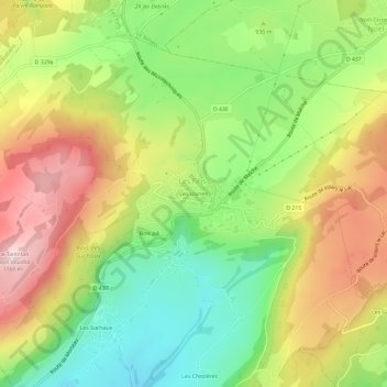 Mappa topografica Les Usines, altitudine, rilievo