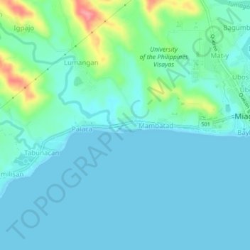 Mappa topografica Bacauan, altitudine, rilievo