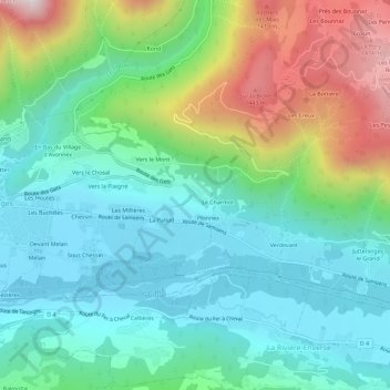Mappa topografica Verney, altitudine, rilievo