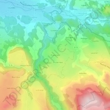 Mappa topografica Prunet Bas, altitudine, rilievo