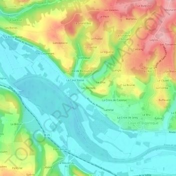 Mappa topografica Les Termes, altitudine, rilievo