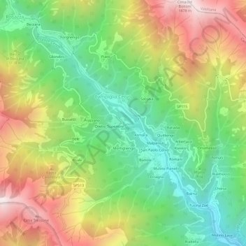 Mappa topografica Oretto, altitudine, rilievo