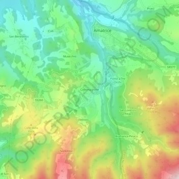 Mappa topografica Collemagrone, altitudine, rilievo