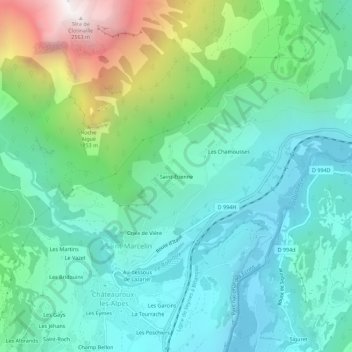 Mappa topografica Saint-Étienne, altitudine, rilievo