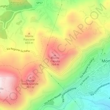 Mappa topografica Monte Caputo, altitudine, rilievo