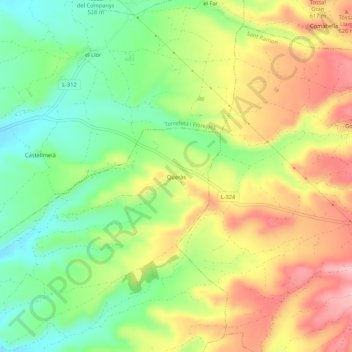 Mappa topografica Queràs, altitudine, rilievo