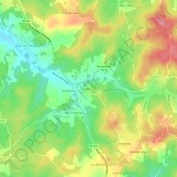 Mappa topografica Les Gaumes, altitudine, rilievo