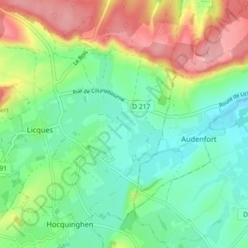 Mappa topografica Cahen, altitudine, rilievo