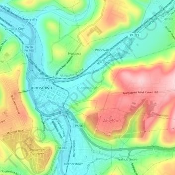 Mappa topografica Conemaugh, altitudine, rilievo