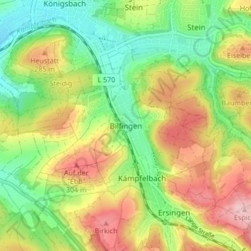 Mappa topografica Bilfingen, altitudine, rilievo