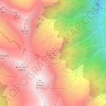 Mappa topografica Pizzolo, altitudine, rilievo