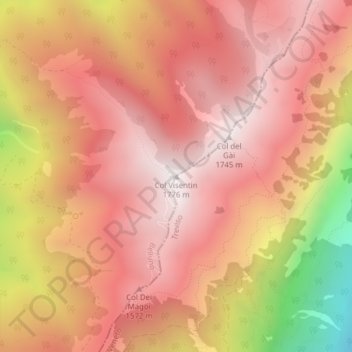 Mappa topografica Col Visentin, altitudine, rilievo