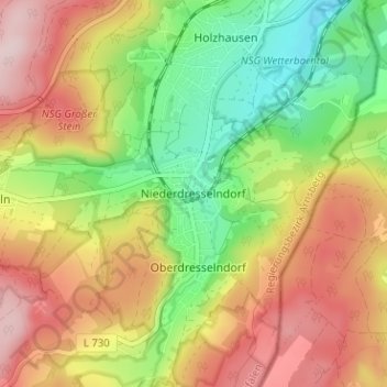Mappa topografica Niederdresselndorf, altitudine, rilievo